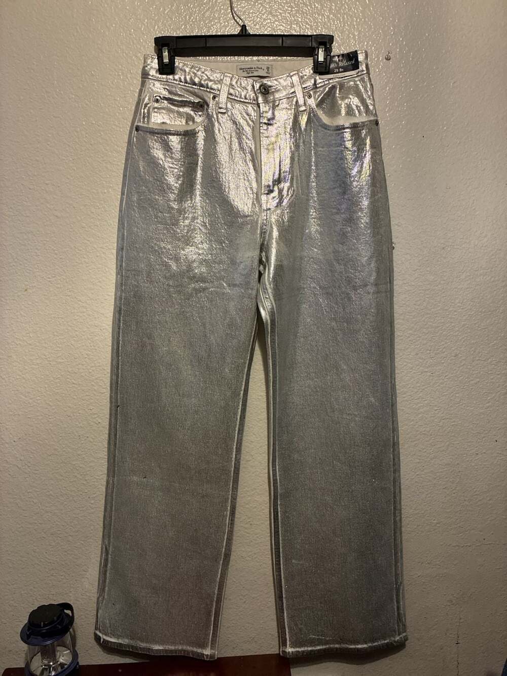 Abercrombie & Fitch 90s Relaxed High Rise Curve Love Metallic Foil Jeans